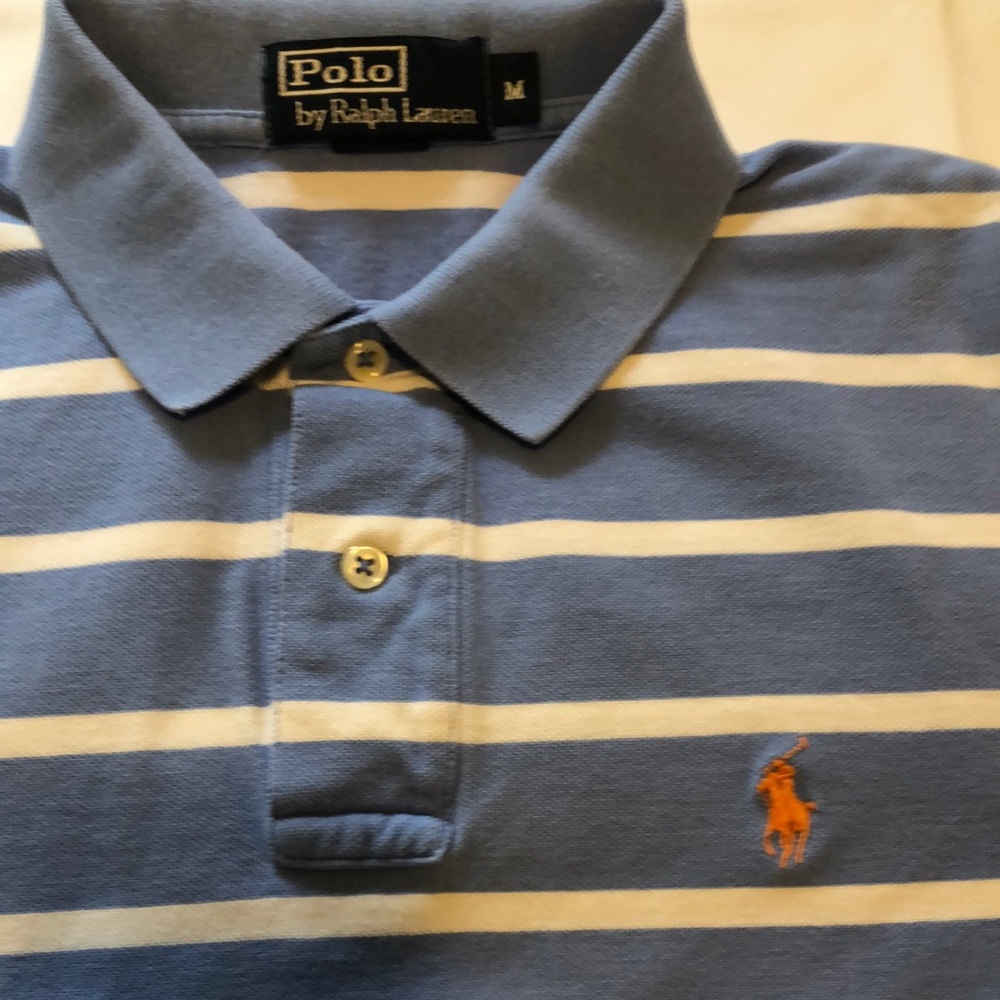 Polo Ralph Lauren Blue and White Striped Polo Shirt - Picture 3 of 4